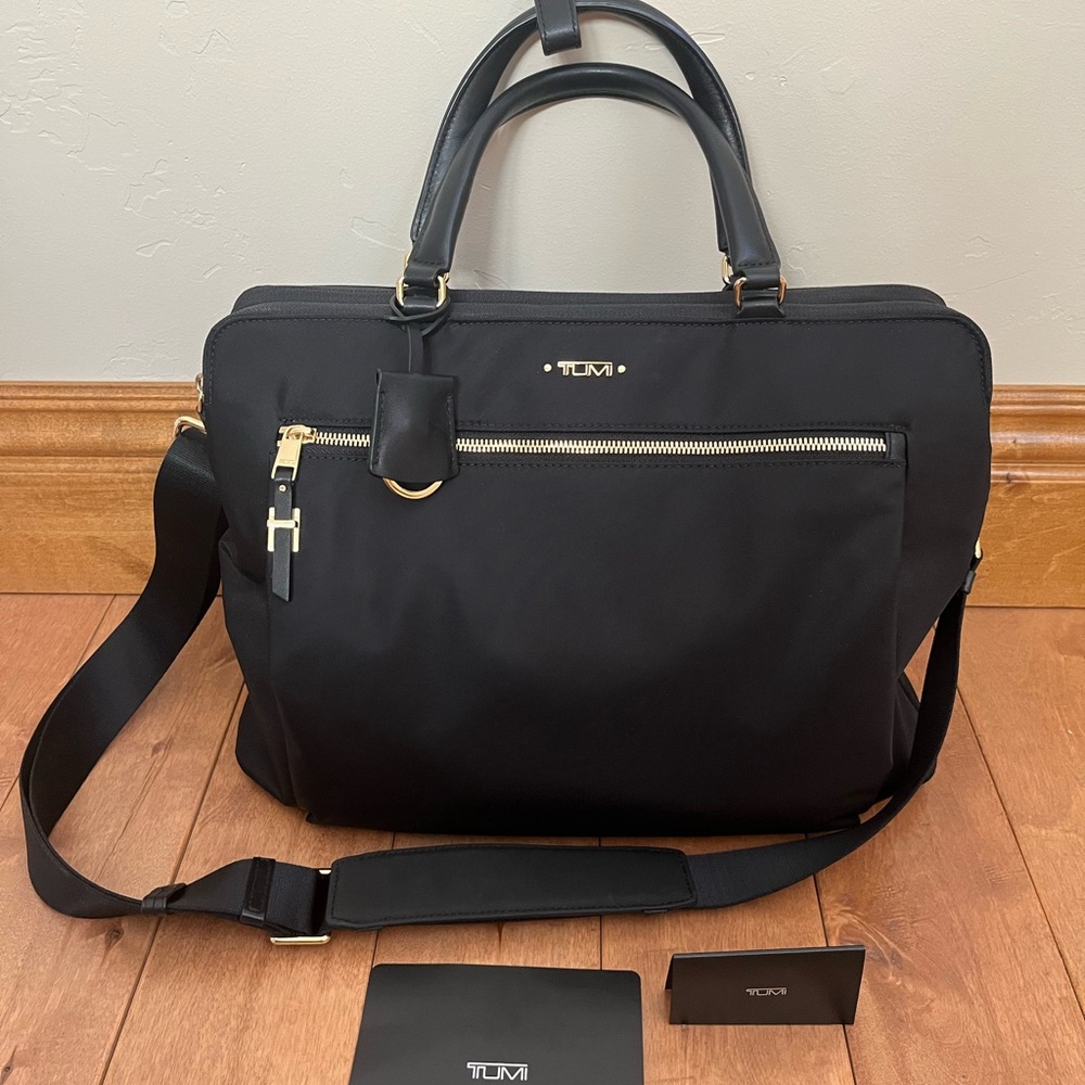 TUMI Voyager Clare Double Zip Briefcase - Black & Gold